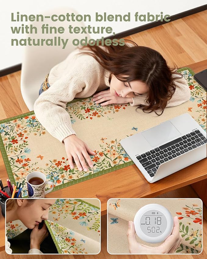 iCasso Desk Cover Mat, Extra Large Floral Mouse Pad,Desk Matt for Desktop Protector, Anti-Slip XXL Big Mousepad with Stitched Edges for Laptop Computer Keyboard(Apricot)