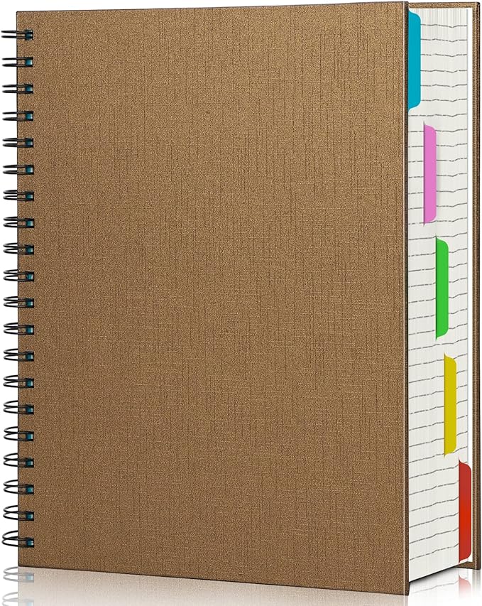 EUSOAR 5 Subject Spiral Notebook, 1pcs B5 7.3"x10.2" College Ruled Writing Pad, 100GSM 120Sheets/ 240Pages of Lined Paper, Thick Hardcover, for Traveling Students, Office and Business, Kraft