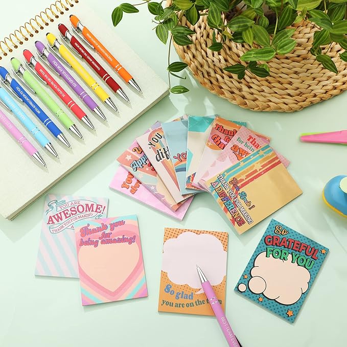 Geyee 24 Pcs Retro Employee Sticky Notes with Funny Pens Fun Notepads for Adults Coworkers Nurse 3 x 4 Inch to Do List Notepads with Sayings Pen for Lab Week Gifts Teacher Office Supplies