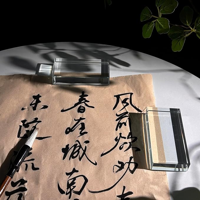 ‌vskikris Glass Paperweight 2pc Set - Clear Transparent Paperweights for Office, Home Decor & DIY Crafts - Desk Organizer for Books, Documents (3.9"L × 2"W × 0.7"H)‌‌