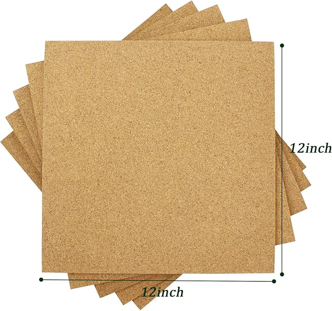 Cork Board Tiles 12"x12" - 1/2" Thick 5 Pack Cork Board Square Bulletin Boards Self Adhesive Corkboards for Walls Pin Boards Corkboards for Office Home School Decor