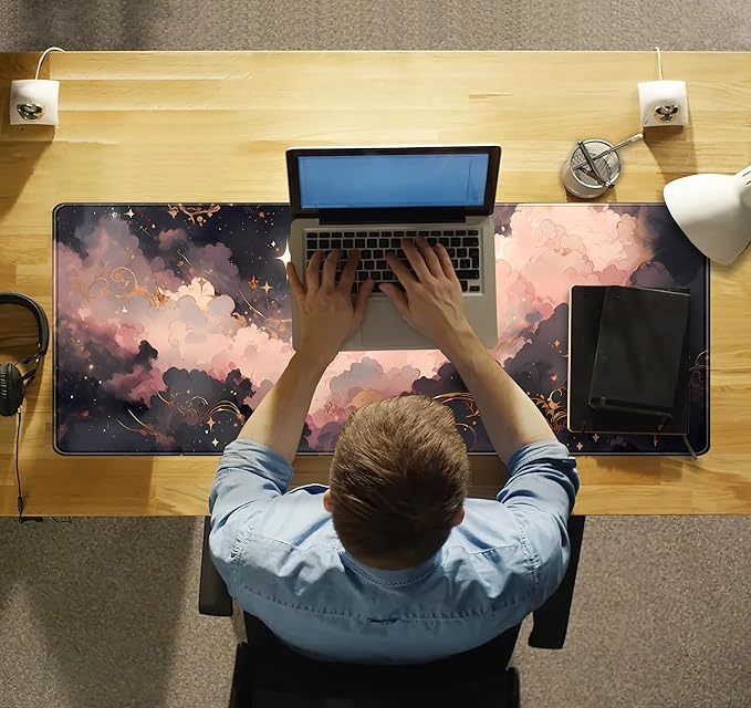 Black Pink Clouds Desk Mat Cute Desk Pad XL Large Extended Mouse Pad Gaming Celestial Mousepad Desk Matt for Desktop, Computer Keyboard and Mouse Mat for Women Office Decor Accessories 31.5x11.8 in