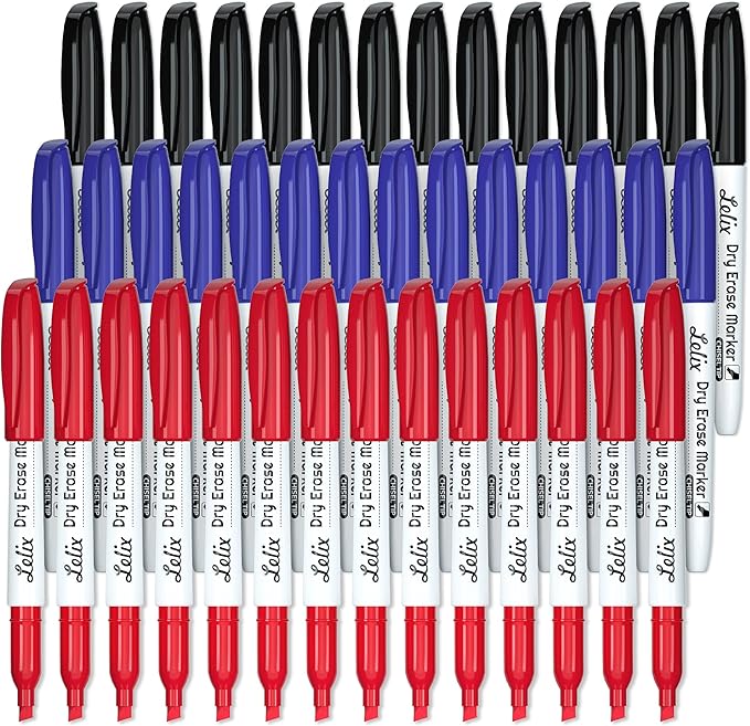Lelix Dry Erase Markers, 42 Pack 14 Black+14 Blue+14Red Dry Erase Markers Chisel Tip,Dry Erase Markers Bulk,Whiteboard Markers for School, Office Supplies,Perfect for White Board, Mirror,Calender