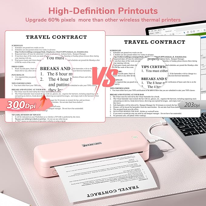 Phomemo Portable Printers Wireless for Travel Upgraded,M834 Bluetooth Thermal Printer 8.5" x 11"& A4 Size,Inkless Mobile Printer with Carry Case for Travel,Office,School,Car,Home,Pink