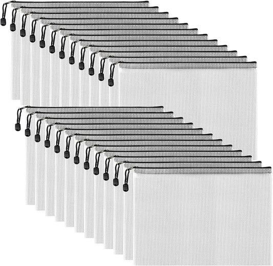 D-KINGCHY 24Pcs Zipper Storage Bags, Plastic Mesh Zippered Pouch for Organization, Waterproof Versatile Bags for Office Supplies School Travel