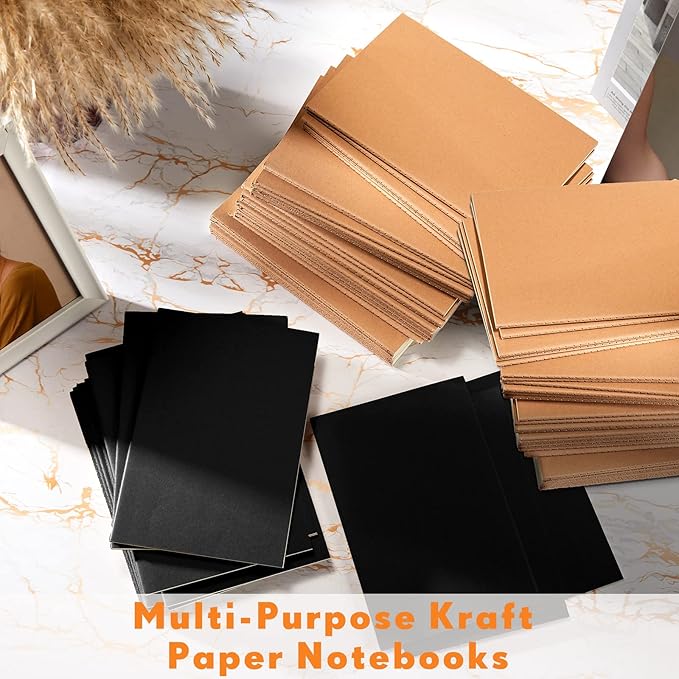 100 Pcs Kraft Notebook Journals 5.5 Inch x 8.3 Inch A5 Softcover Notebooks Bulk for Writing Sketch Office Notepad with 60 Pages 30 Sheets (Multicolor,Lined)(Black, Brown,Lined)