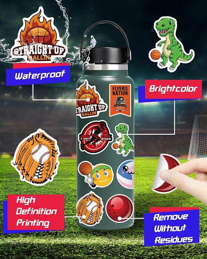 300 Pcs Sport Stickers for Kids, Sport Water Bottle Stickers, Vinyl Waterproof Laptop Sticker for Water Bottle, Bulk Sticker Packs for Boys Kids Classroom Prizes for Elementary Students