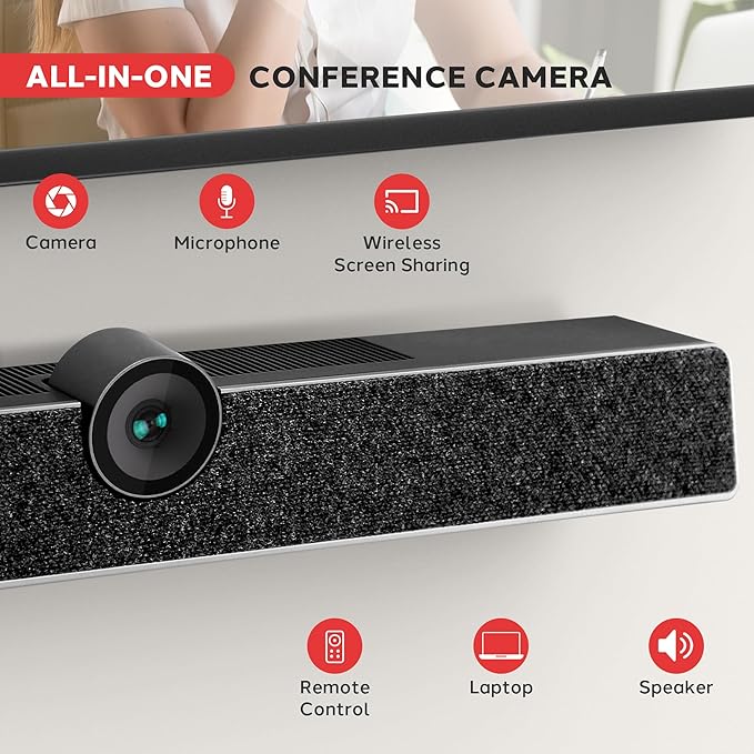 Pyle 4K USB Video Conference Room Camera System 120° FOV with 5X Zoom, AI Auto Framing, Echo Cancellation, 8m Mic Pickup Conferencing System for Home Offices, Zoom, Skype, Microsoft Teams, PC Meetings