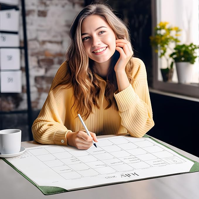 Simplified Desk Calendar 2025-2026 with Desktop Mat, Cabbrix Large Desk Pad Calendar 21" x 16-1/2" Runs From July 2025 to December 2026, Desk Blotter Calendar for Home School and Office (Mint Green)