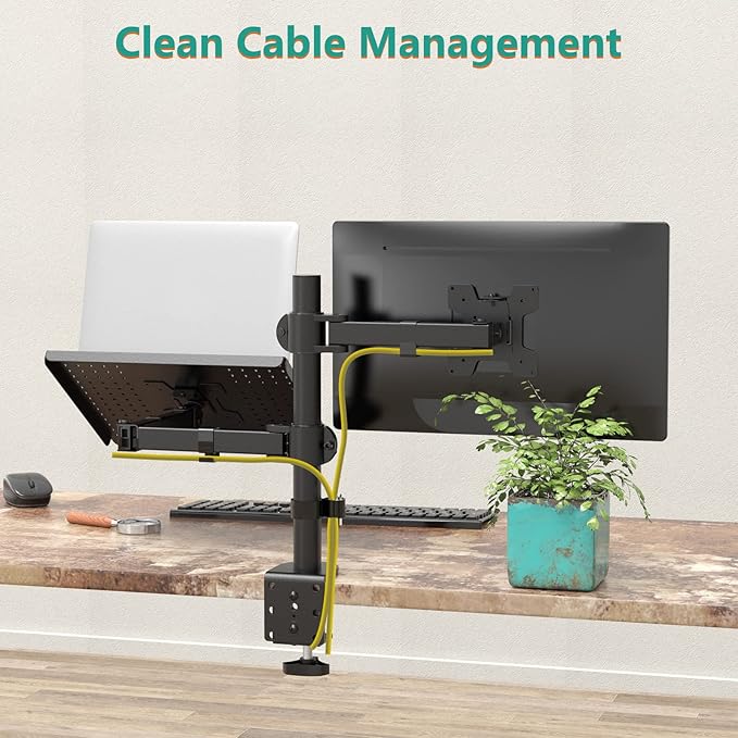 WALI Laptop and Monitor Stand, Fully Adjustable Monitor Mount and Laptop Tray for 1 Notebook up to 17 inch and 1 Screen up to 27 inch, 22 lbs, Weight Capacity (M001LP), Black