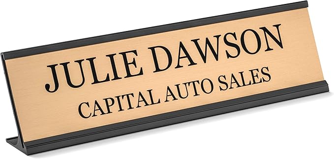 Providence Engraving Personalized Desk Name Plates - Custom Office Wall or Desk Name Plates With Aluminum Holder With Two Lines of Laser Engraved Text, 2" x 8"