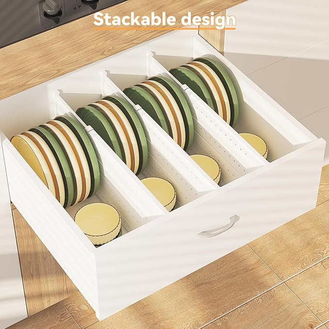 REBECAT 12 Pack Drawer Dividers for Clothes Adjustable 4" High Expandable from 15"-21" Drawer Dividers for Dresser Baby Clothes Bathroom,Bedroom Kitchen and Office Storage，White