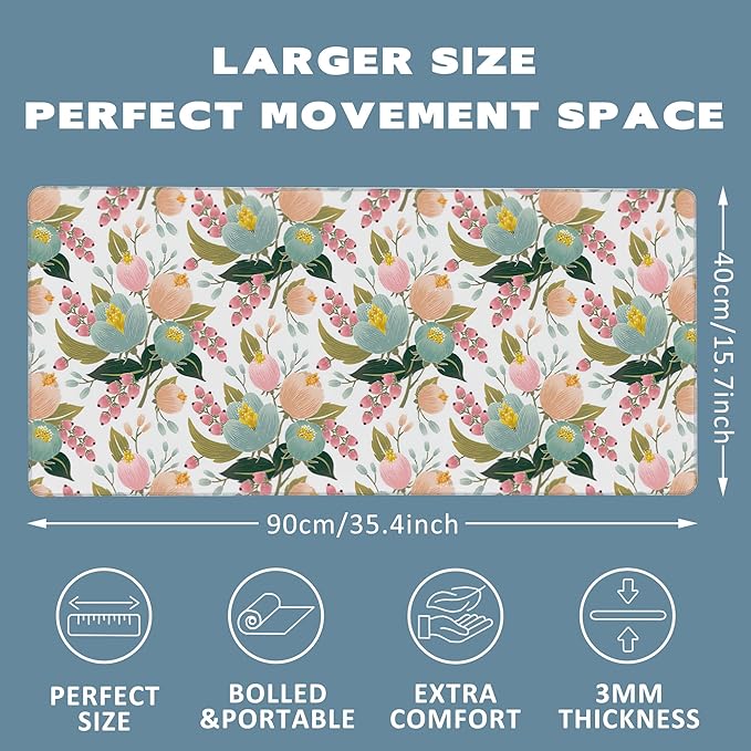 Large Mouse Pad Spring Flowers Extended Gaming Mouse Pad Desk Mat Stitched Edges Mousepad Non-Slip Rubber Base Keyboard Pad for Laptop Computer PC 35.4 x 15.7 inches