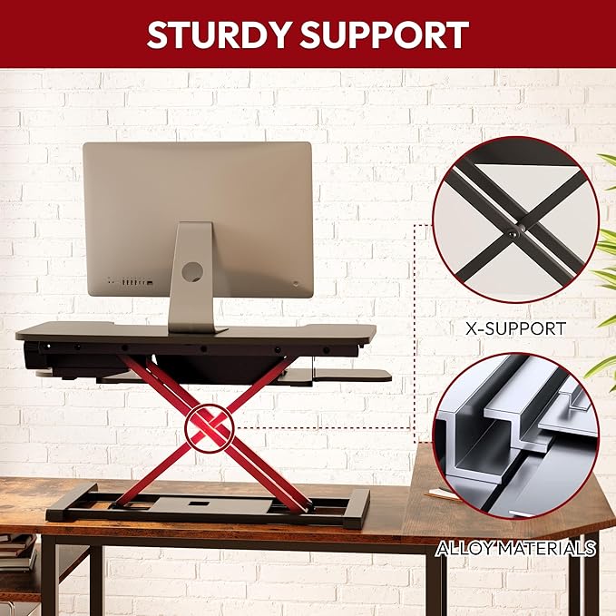 SANODESK 32" Electric Standing Desk Converter,Height Adjustable Riser for Office Home, Monitor and Laptop Workstation with Large Keyboard Tray,Black Color