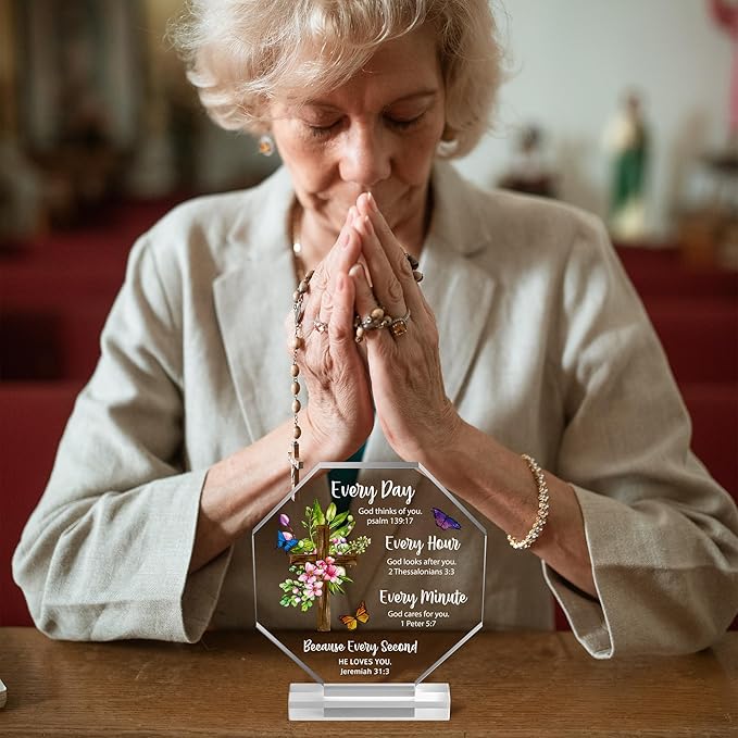 Yopyame Religious Inspirational Acrylic Plaque - Christian Gift with Bible Verse Prayers Scripture for Women Men Cross Acrylic Room Decoration Faith Keepsake Paperweights for Office Desk Home Decor