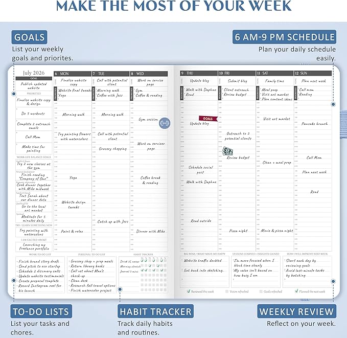 Legend Hourly Schedule Planner PRO Dated Jan 2026-Jan 2027 – Deluxe Weekly & Daily Organizer with Time Slots. Appointment Book Journal for Work & Time Management, A4 Hardcover, Periwinkle