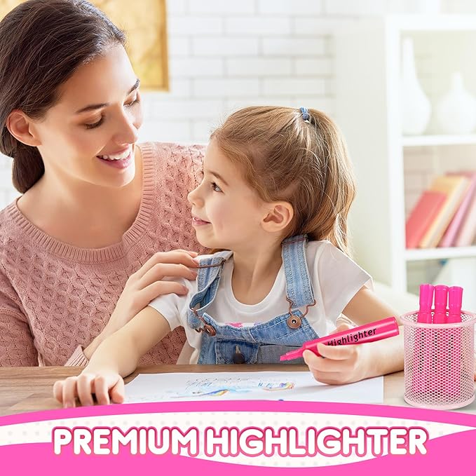 Qilery 30 Pack Highlighters Bulk, Tank Style Chisel Tip Highlighters Markers Quick Drying for Kids and Adult Coloring, Classroom Home Office School Supplies (Pink)