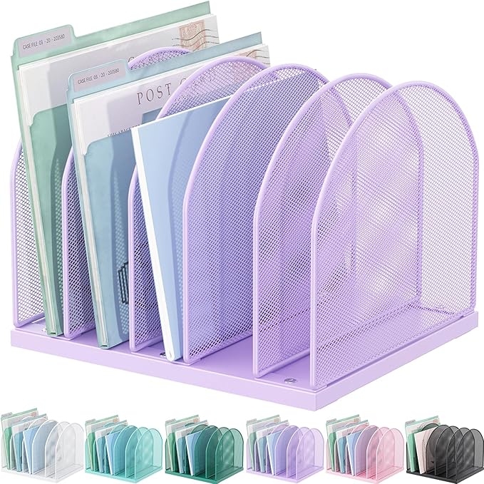 gianotter Desktop File Organizer, Desk Organizer with 5 Compartments, Paper Organizer for Desk, Workspace Organizers for Office Supplies (Purple)