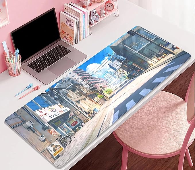 Anime Tokyo Street Japanese Mouse Pad,Large Extended Gaming Mouse Pad with Stitched Edges,Non-Slip Waterproof Rubber Base Mouse Pad for Office Work Home Games Desk Pad(27.5X11.8 in)