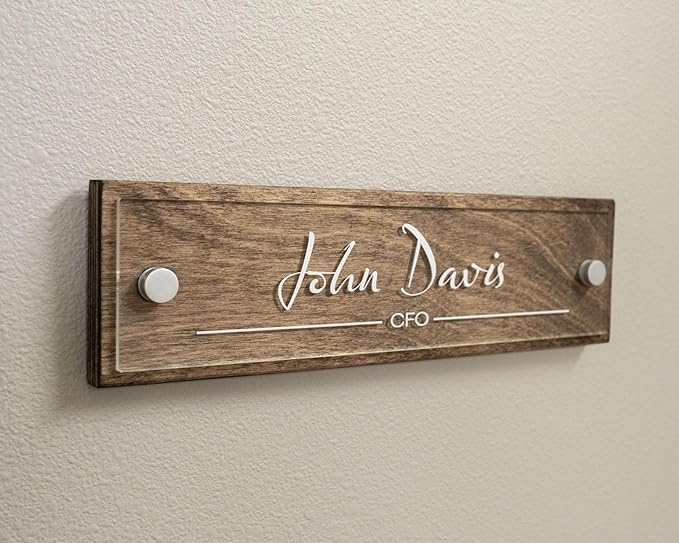 Name Plate For Wall or Door - Name Sign For Office (Espresso Wood)