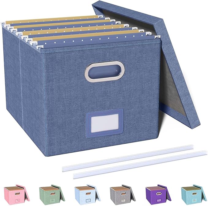 Oterri File Organizer with Lid, File Box, File Cabinet for Letter File Folder Storage, Hanging File Organizer for Office/Decor/Home,Document Organizer, 1 Pack,Blue-Box Only