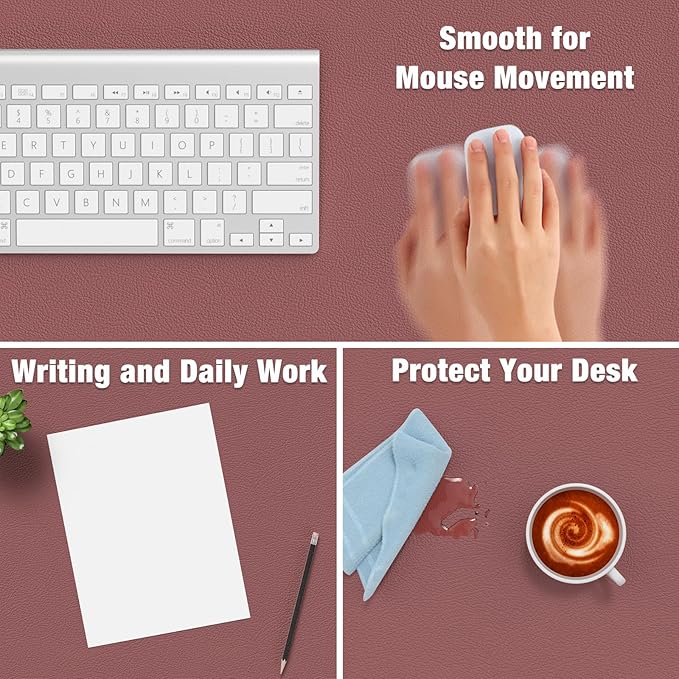 Hsurbtra Desk Pad, 35.5" x 17" PU Leather Desk Mat, XXL Extended Mouse Pad, Waterproof Desktop Blotter Protector, Non-Slip Ultra Thin Large Laptop Keyboard Writing Mat for Office Home, Brick Red