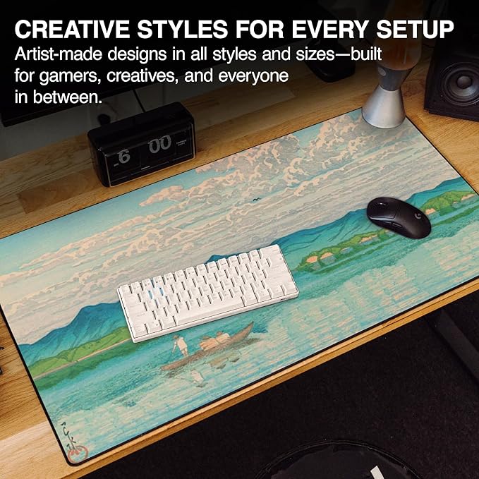 MPCO. Ukiyo-E Large Gaming Desk Pad - 36" x 17" Aeroglyde Fabric Lake Hamana Desk Mats - Washable, Smooth Glide for Precision Gaming & Work