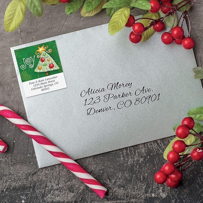 Swirly Twirly Christmas Personalized Return Address Labels — 4 Designs, Set of 144, Square, Self-Adhesive, Flat-Sheet Labels, by Colorful Images