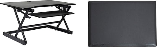 Rocelco 40" Large Height Adjustable Standing Desk Converter with Anti Fatigue Mat BUNDLE - Tall Quick Sit Stand Up Computer Workstation Riser - Retractable Keyboard Tray - Black (R DADRB-40-MAFM)