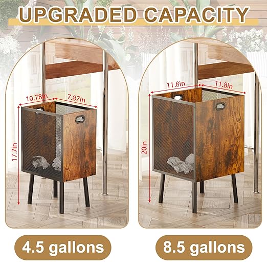 8.5 Gallon Retro Wooden Trash Can with Metal Mesh – Large Wastebasket with Handles & Legs | Under Desk Trash Can for Office or Home | Breathable Garbage Can | Stylish Office Waste Basket