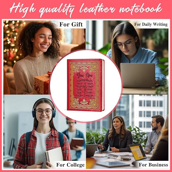 Red A5 Lined Leather Journal Notebook,Inspirational Christian Gifts Hardcover Executive Notebooks for Men Women,200 Pages 100 Gsm Thick Ruled Paper Daily Diary for School,Family ,Friends,Work (You Beautiful Red)