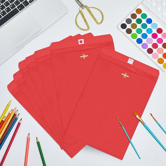 Geyee 100 Pcs Clasp Manilla Envelopes 6 x 9 Inch Gummed Colored Envelopes for Storing or Mailing for Home Office Business Supplies(Red)