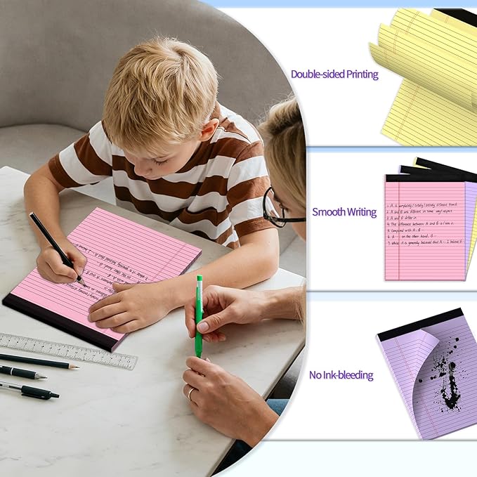 3 pcs Legal Pads 8.5 x 11 Note Pads, Colored Legal Notepads 8.5 x 11, Notebook Wide Ruled Paper, Micro Perforated Writing Pad, Pad of Paper for Office Home School, 30 Sheets/Pack