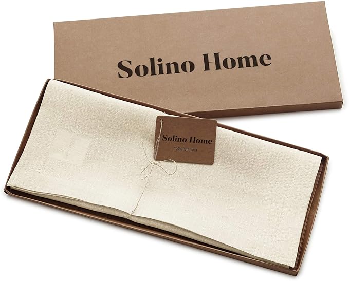 Solino Home Linen Ivory Table Runner 48 Inches - 100% Pure Linen Small Table Runner 14 x 48 Inch Ideal for Dresser and Coffee Tables - Fall, Autumn, Thanksgiving, Christmas, Holiday - Fete
