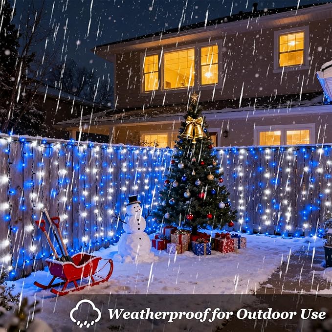 1500 LED 470FT Christmas Lights Outdoor, Christmas String Fairy Lights with Timer & Memory, Waterproof 12 Modes Dimmable Twinkle Tree Lights for Home Patio Wedding Party Yard Xmas Decor, Blue & White