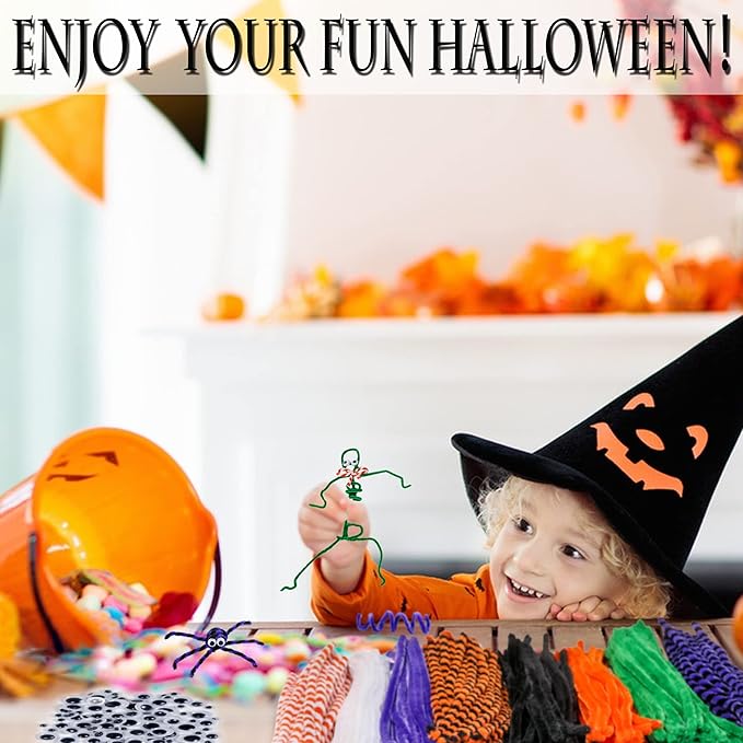 Halloween Pipe Cleaners,420 Pcs Halloween Pipe Cleaners Craft Set Including 320Pcs Pipe Cleaners &100Pcs Wiggle Googly Eyes Self Adhesive for Home&School DIY Art Crafts Daily or Halloween Decoration