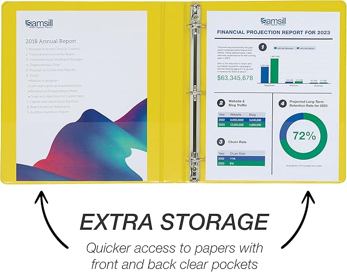 Samsill Durable 1 inch 3 Ring Binder, Made in USA, D Ring Binder, FSC 100% Recycled Chipboard, Yellow, 4 Pack