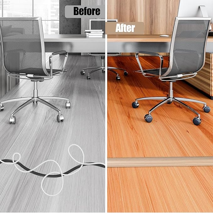 Floor Cord Cover Cavity 0.8"x0.37" Self Adhesive Cord Hider, 3.3FT Low Profile Cable Management, Extension Strip Protector for Wires, Prevent Cable Trips for Offices, Gyms (Wood Light Yellow)