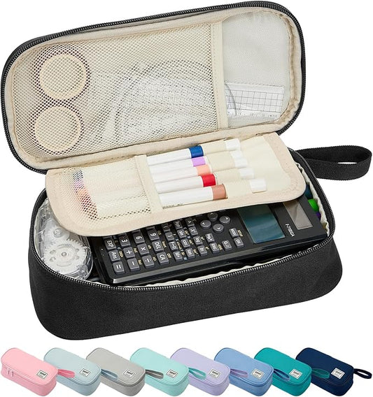 Pencil Case Pouch Box Bag School Supplies Girls Boys Kids, Cute Preppy Stuff Large Big Capacity Aesthetic Pen Organizer, Back to College Stationary, Coal Black, Standard Stlye, 1800ml