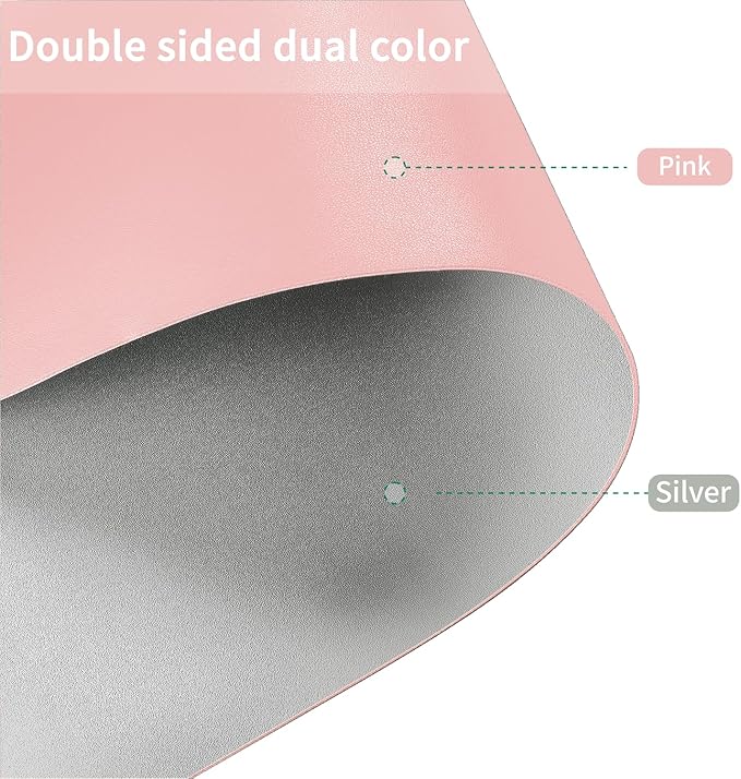 Leather Table Cover,1.8mm Thick,30x48 Inch Desk Cover,Large Desk Mat,Table Protector,Table Cover Protector,Desk Top Cover,Table Tops Cut to Size(Pink+Silvery,30x48)