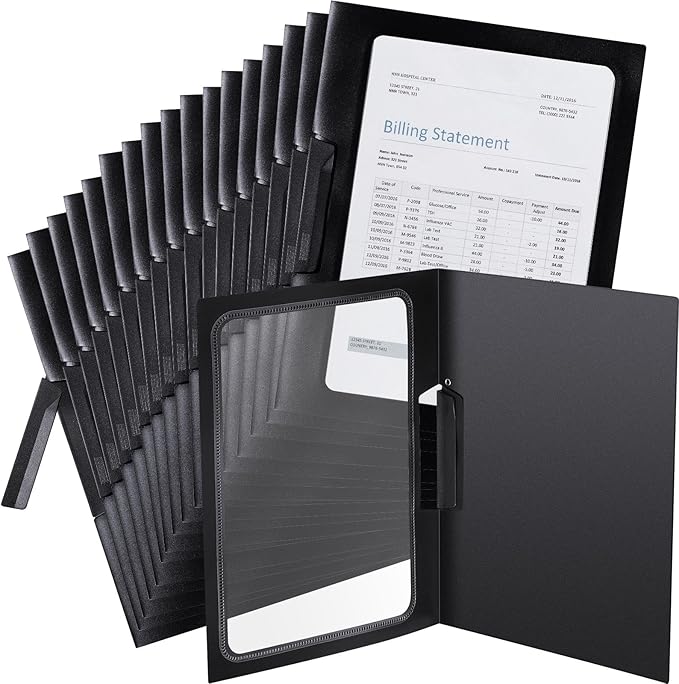 Yeaqee 50 Pcs Clear Report Covers with Clip Sliding Bar Locking Report Folder Cover Plastic Presentation Folders Binder Portfolio for Letter Size Document Paper Resume, Black 9 x 11.4 Inch