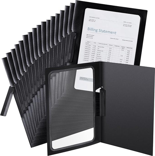 Yeaqee 50 Pcs Clear Report Covers with Clip Sliding Bar Locking Report Folder Cover Plastic Presentation Folders Binder Portfolio for Letter Size Document Paper Resume, Black 9 x 11.4 Inch