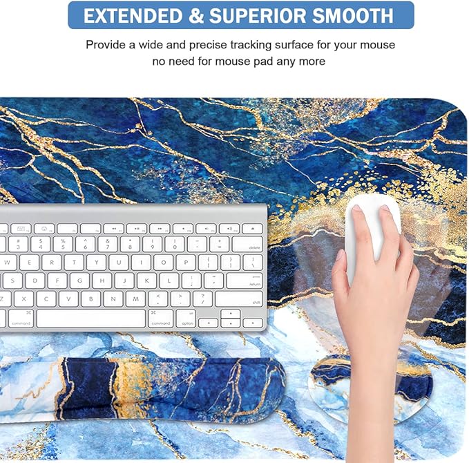 Ergonomic Large Mouse Pad and Keyboard Wrist Rest, Desk Pad for Keyboard and Mouse, 4-in-1 Large Gaming Mouse Pad with Wrist Support - Light Blue