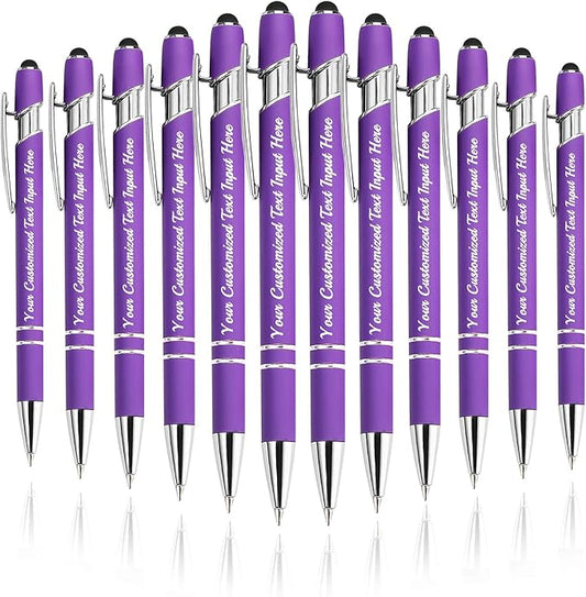 Personalized Ballpoint Pen 12pcs, Custom Pens Free Engraved Bulk with Name Logo, Soft Black Ink Stylus with Touch Metal Office, Gift for Anniversaries, Graduations, Birthdays