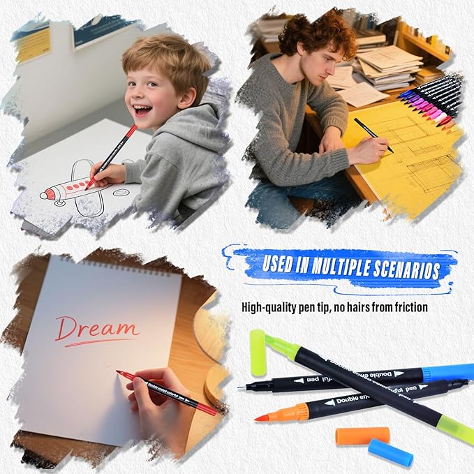 120 Colors Dual Markers Brush Pens ,Dual Tip Brush&Fine Tip Markers for Adult Kids Coloring,Water-based Ink Art Marker,Calligraphy Pens Fineliner and Brush Tips for Hand Lettering, Journal, Doodling