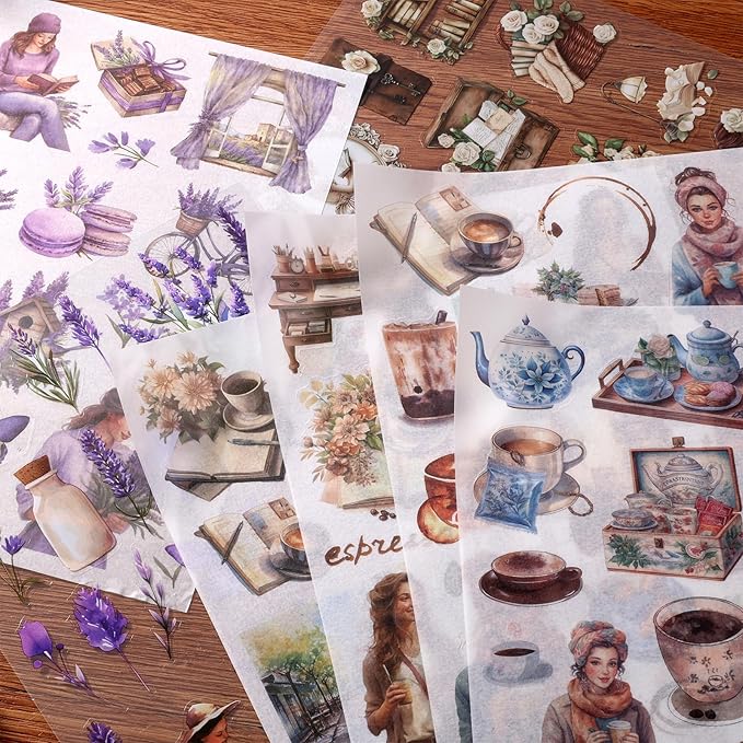 Scrapbook Reading Stickers 20 Sheets 240 Pre-Cut Washi Stickers for Journaling PET Transparent Book Sticker Decorative or DIY Paper Crafts, Arts and Crafting Projects