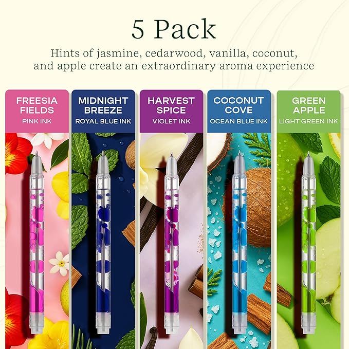 Lifelines Scented Lava Gel Pen Set, 5-Pack (Brights) - 0.5mm Colored Gel Pens Infused with Scented Essential Oil Blends & Mesmerizing Lava - School Supplies for College Kids & Adults