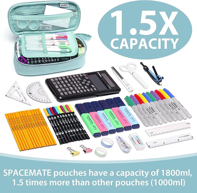 Pencil Case Pouch Box Bag School Supplies Girls Boys Kids, Cute Preppy Stuff Large Big Capacity Aesthetic Pen Organizer, Back to College Stationary, Eggshell Blue, Heavy Duty Canvas, 1800ml