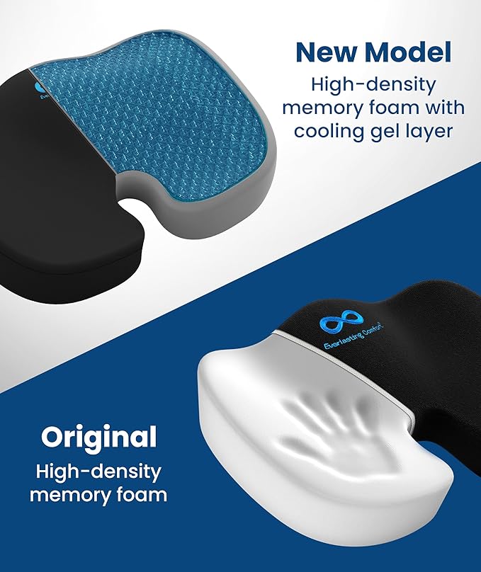 Everlasting Comfort Doctor Recommended Memory Foam Seat Cushion for Office Chairs & Car Seat - Ergonomic Office Desk Accessories for Tailbone Pain Relief, Sciatica & Back Support