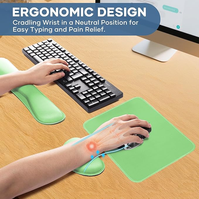 Office Ergonomic Memory Foam Computer Mouse and Keyboard Wrist Rest pad Support Carpal Tunnel, Wrist Rest for Keyboard and Mouse, Wrist Support Set